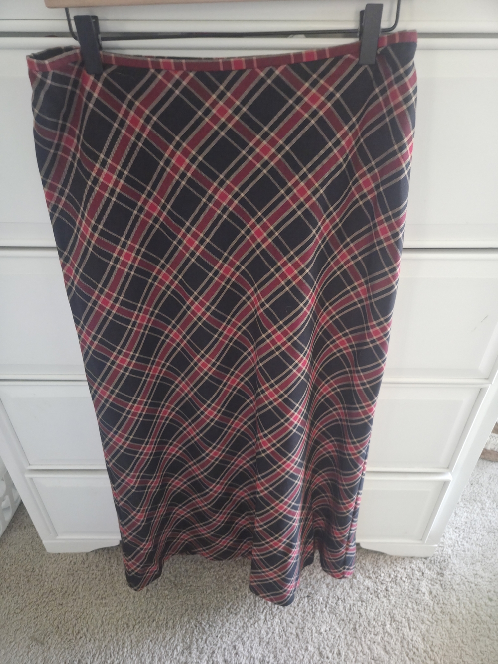 Vintage Tommy Hilfiger Black Plaid Maxi Skirt with Red and Cream Stripes